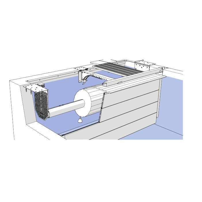 Mécanisme volet immergé Roussillon – moteur dans l'axe – grille carrelée au-dessus de l'eau, brides pour fixation sur carreaux – largeur ≤ 5,07 m (060315L)