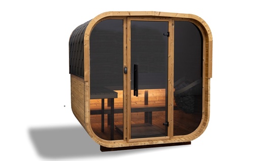 Hanscraft Sauna Quadra-X fond fenêtre demi panorama assemblé avec système audio